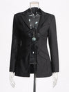 TWOTWINSTYLE Patchwork Lace Up Hollow Out Blazer For Women Notched Collar Long Sleeve Tunic Designer Blazers Female Fashion New