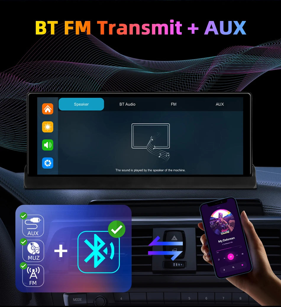 Develuck 10.26" Car DVR 350° Adjustable Carplay Android Auto Dash cam 4K Front&1080P Rear Camera Voice Control WIFI Dual lens FM