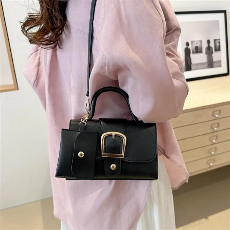 Flip Top Buckle Design Handbag Shoulder Bag with Adjustable Strap, Stylish Crossbody Purse for Women Tote Bag with Mini Pouch