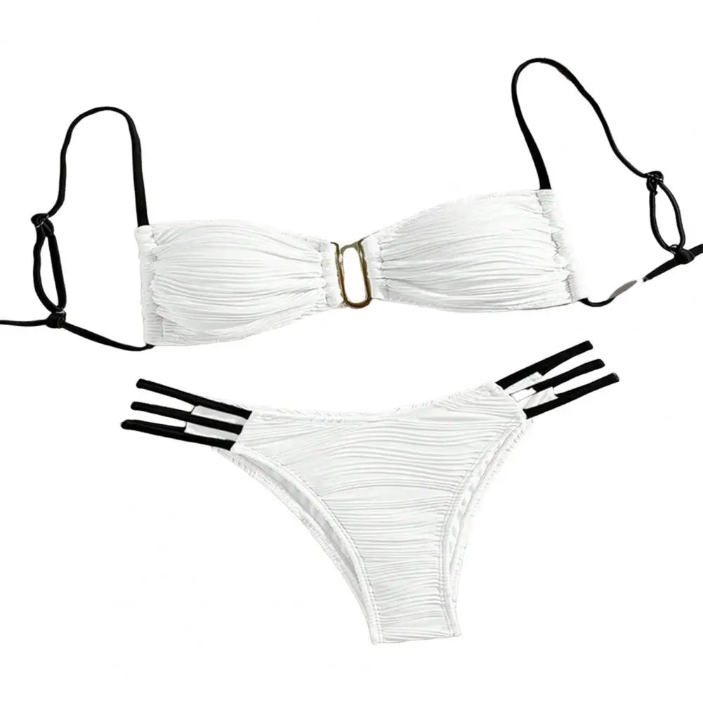 Women Two-piece Trunk Swimsuit Stylish Bandeau Padded Bikini Set Split Swimming Suit Lady Girls Pad Bra Briefs Set Beachwear
