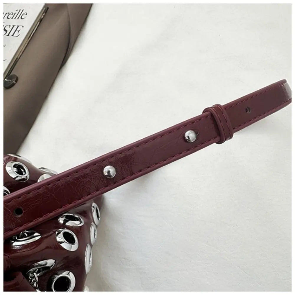 Portable Metal Stud Rivet Shoulder Bag Spicy Girl Chain Y2k Underarm Bag Punk Style Handbag Drawstring Crossbody Bag Daily