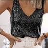 Women's Summer New Item Solid Color Fashion Sequin Light Mature Sexy V-neck Sleeveless Camisole Vest Pullover Top