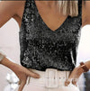 Women's Summer New Item Solid Color Fashion Sequin Light Mature Sexy V-neck Sleeveless Camisole Vest Pullover Top