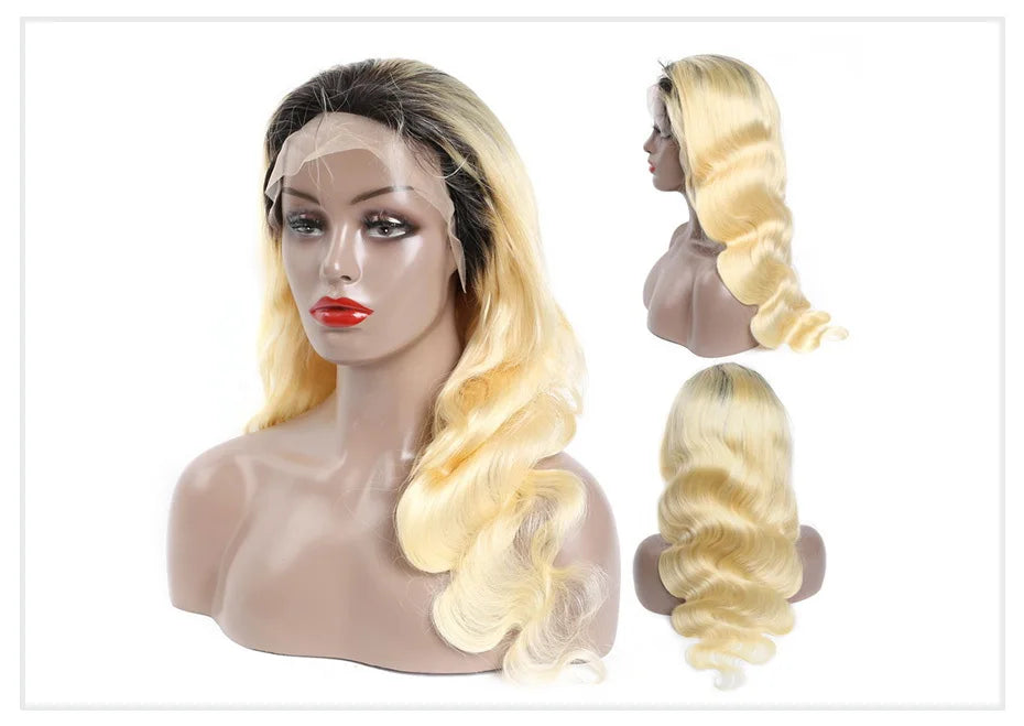 13x6 Lace Frontal Wig Brazilian Straight Human Hair Wig 2 Tone Dark Root 1B 613 Ombre Blonde Lace Front Wigs For Black Women 40"