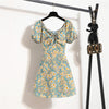 Women Mini Dresses Summer Fashion Female Vestidos Print Floral Chiffon Dresses Shirring Pleated Short Puffy Sleeve Casual Dress