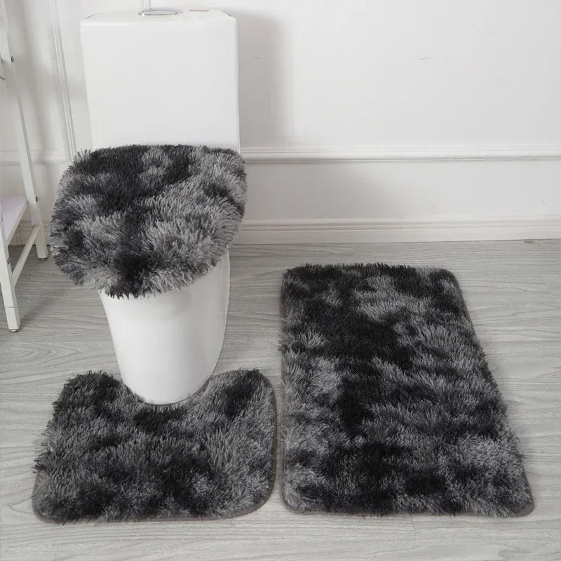 3PCS/set Solid Color Home Carpets Toilet Lid Cover Rugs Kit Non-slip Foot Mat for Bathroom Floor Bath Rug Foot Mat