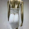 Women Celebrity Sexy Cut Out Mental Black White Mini Bodycon Bandage Skirt Set 2023 Elegant Evening Birthday Club Party Outfits