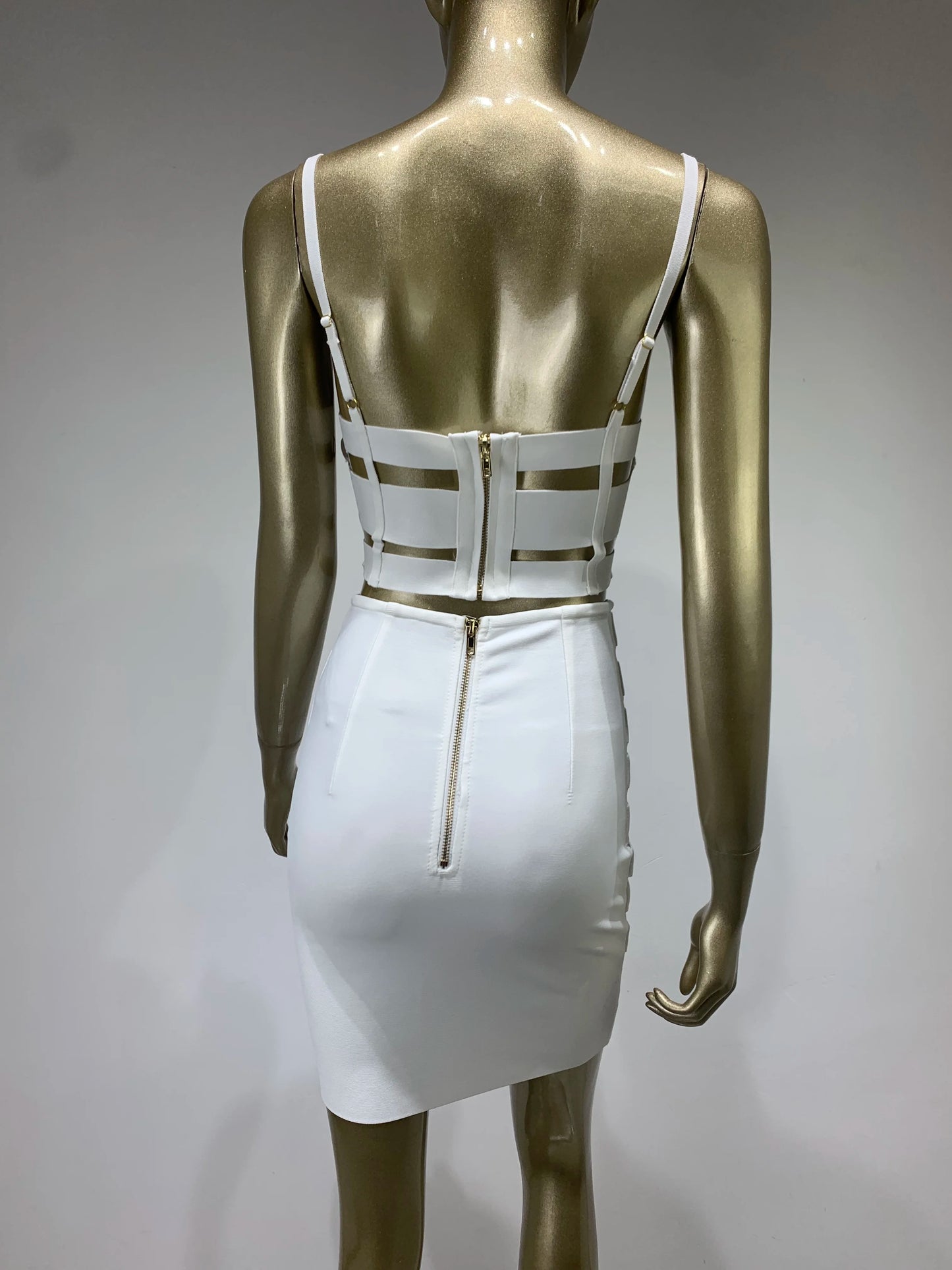 Women Celebrity Sexy Cut Out Mental Black White Mini Bodycon Bandage Skirt Set 2023 Elegant Evening Birthday Club Party Outfits