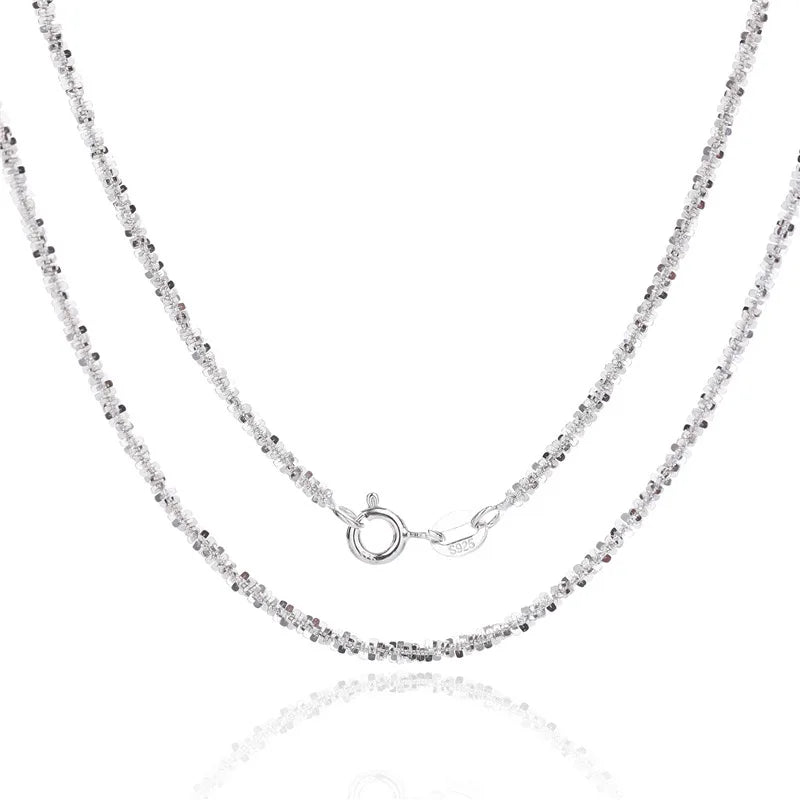 Authentic S925 Sterling Silver Necklace 2mm Sparkling Collarbone, Sweater Chain, High Charm Jewelry Gift Women