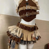 Punk Style Vintage Woman 2 Piece Sets Y2k Design Strapless Crop Tops + High Waist Ruffle Skirt Female Party Korea Style Outfits