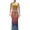 New Gradient Rhinestone Tie Dye Print Halter Mermaid Long Dresses Women Backless Sleeveless Slim Birthday Party Prom Vestidos