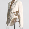 TWOTWINSTYLE Hollow Out Backless Slimming Blazers For Women Notched Collar Long Sleeve Spliced Button Irregular Blazer Female