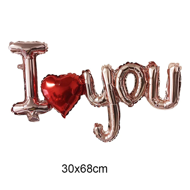 I Love You Red Heart Letter Balloons Foil Globos Valentines Day Wedding Decorations Bridal Shower Party Anniversary Supplies  ﻿