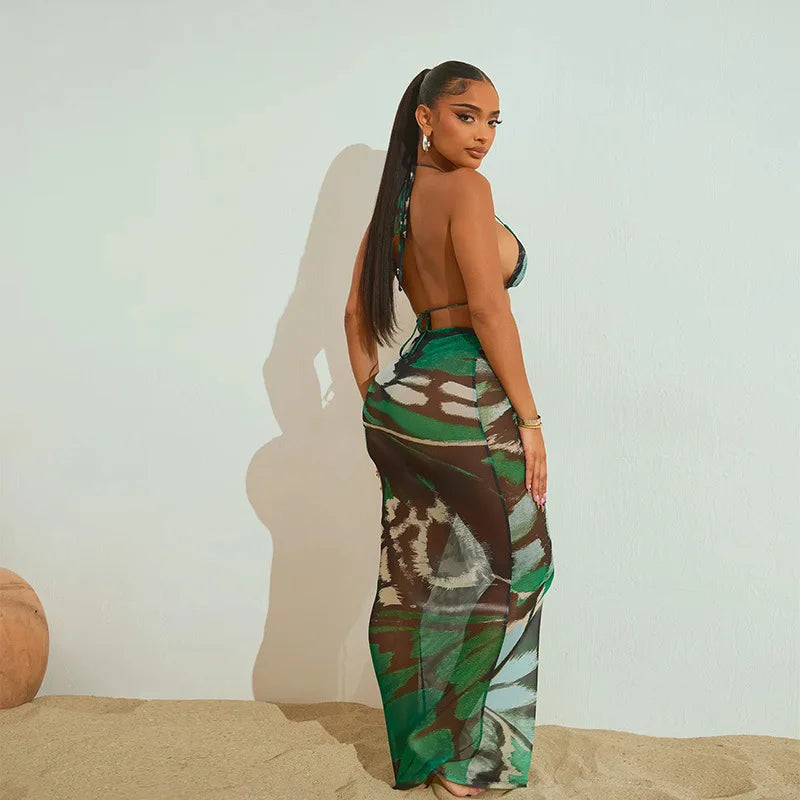 Cover Up Skirt Swimsuit Women Strapless Tank Crop Tops And Patchwork Skirt Fashion Pleated Beach Swimwear Bikini 2024 Summer