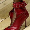 Belt Buckle Front Zipper Fashion Show Short Boots Women's Autumn Winter New Pointed Metal Decoration Red High Heels Ankle Boots