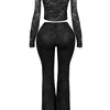 2025 Women's Set Long Sleeve Lace See Through Shirt + Long Pants Street Evening Sexy Two 2Piece Sets Outfits Tracksuit