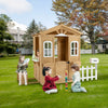 LZBEITEM Wooden Playhouse for Kids Outdoor with Working Door, Windows, Mailbox, Bench, Flowers Pot Holder, 39" x 38" x 55.5"