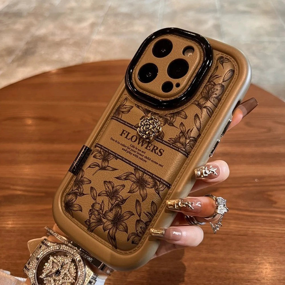 High end style hand drawn black camellia logo phone case iPhone 15 new 14plus silicone anti drop 12 fashion 13 promax beautiful