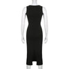 CIBBAR Basic Knit Long Dress Korean Fashion Square Collar Sleeveless Women's Dresses Summer Casual Y2k Vintage All-match Outftis