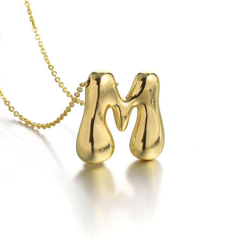 Greatera Gold Color Chunky Balloon Bubble Initial Letter Pendant Choker Necklaces for Women Custom Personalized Jewelry