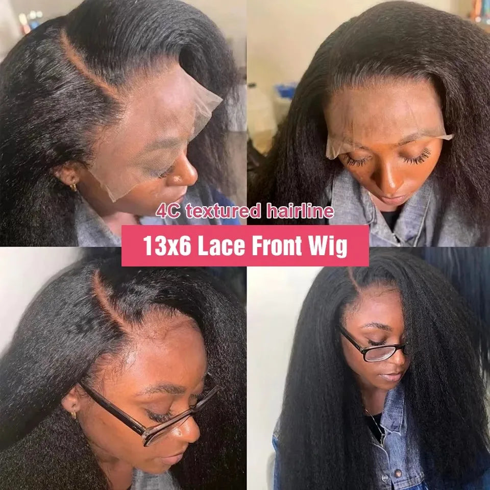 High Density Kinky Straight 360 Lace Front Wigs Human Hair Brazilian 40 Inch Yaki Straight 13x6 HD Lace Frontal Wig Preplucked