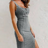 Summer New U Neck Halter Denim For Women's Dresses Fashion Slim Fit Wrap Hip Retro Female Party Sexy Split Denim Dresses
