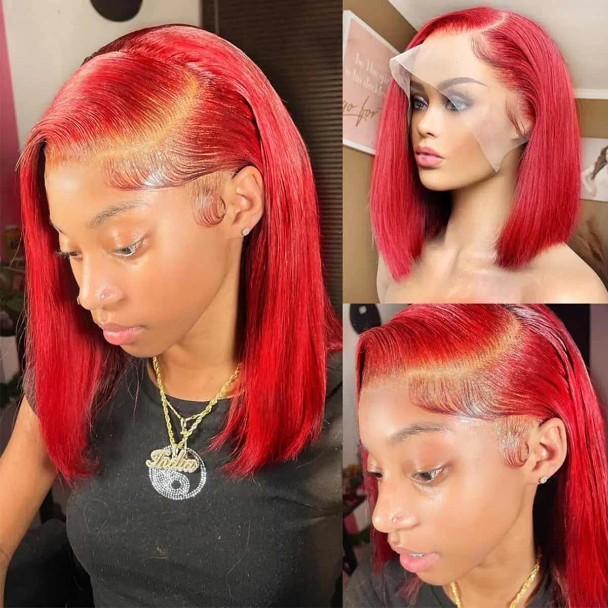 Short Ombre Honey Blonde Bob Wig With Baby Hair Honey Brown Straight Human Hair Wigs Lace Part Side Brown Wigs For Black Women