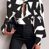 Spring Women Sexy Backless Hollow Print Shirts Tops 2024 Casual Stand Long Sleeve Office Lady Blouses Fashion Party Crop Top