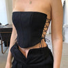 Women's Off Shoulder Strapless Lace Up Bustier Corset, Crop Tops, Black Sleeveless Vest, Cropped Feminino