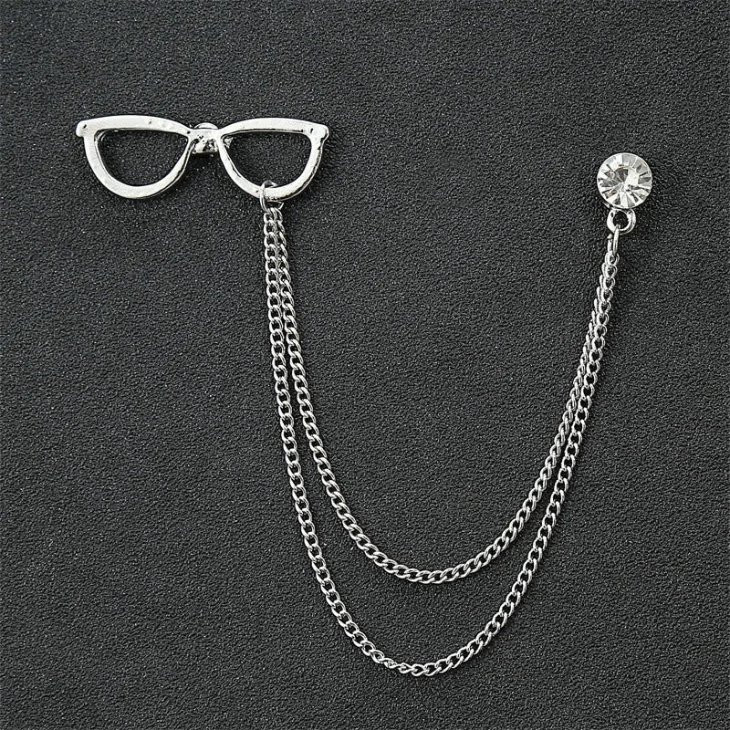Fashion Gentleman Tassel Brooch For Men Suit Shirt Collar Triangle Wings Chain Lapel Pin Metal Retro Wedding Accessories