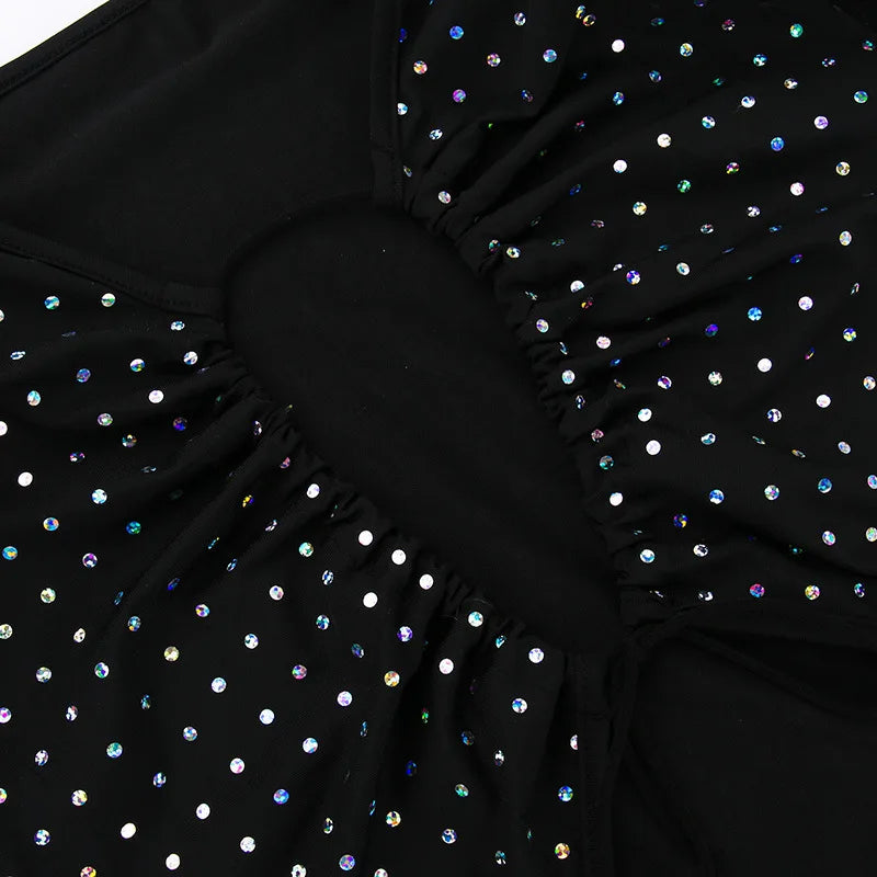 Tossy Glitter Hollow Out See-Through Maxi Dress Female Sexy Lace-Up Club High Waist Patchwork Sparkle Bandage Women Long Dress