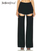 TWOTWINSTYLE Solid Wide Leg Pants For Women High Waist Hollow Out Spliced Diamonds Loose Straight Pant Female Fashion Clothing