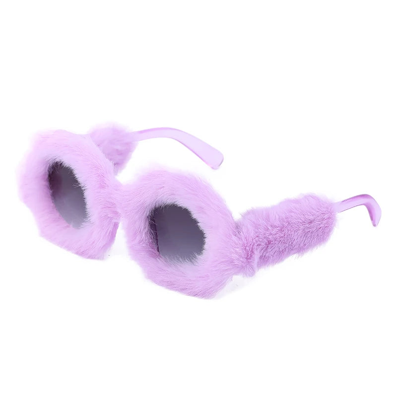 Cat Eye Sunglasses Women Punk Soft Fur Velvet Ladies Sun Glasses 2024 Luxury Brand Trendy Shades Eyewear Oculos De Sol Feminino