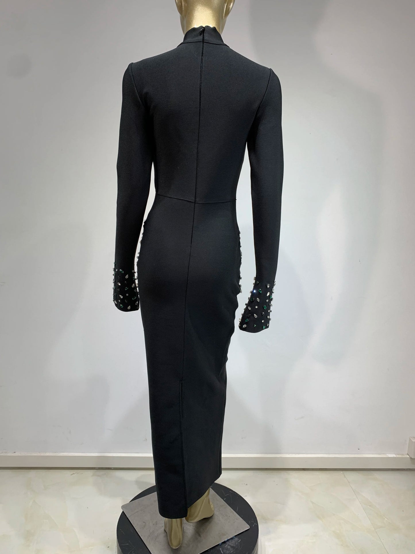 Women Celebrity Sexy Beading Crystal Diamonds Black White Maxi Long Bodycon Bandage Dress 2024 Elegant Evening Club Party Dress