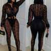 FAGADOER Sexy Mesh Women 2 Piece Set Outfit See Through Long Sleeves Crop Top + Skiny Pants Suits Female Streetwear Clothing New