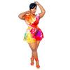 CM.YAYA Women Tie Dye Print Beach Sleeveless V-neck Sashes Sexy Party Club Playsuits Jumpsuit 2025 Summer One Piece Suit Rompers