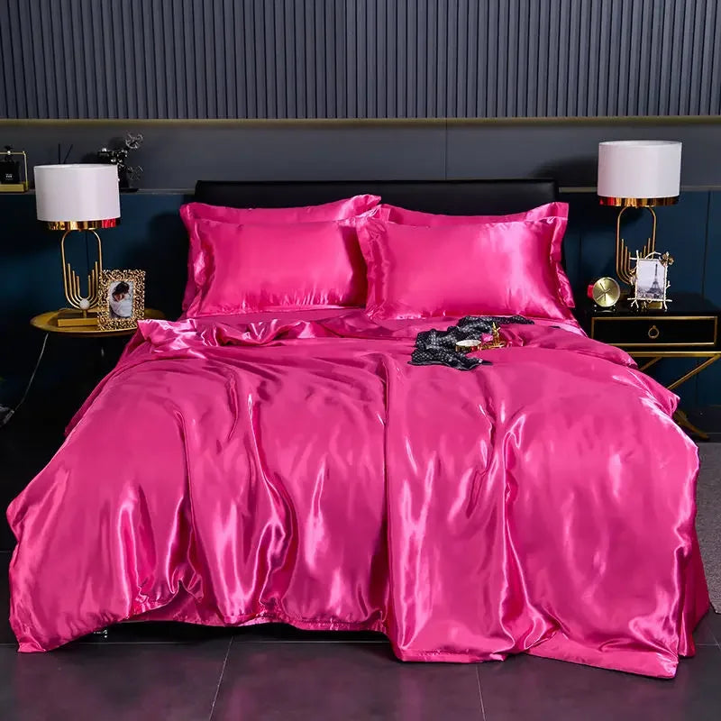 Luxury 100% Silk Bedding Set with Duvet Cover Set Double King Queen Size Bedding Cover Kit 4pcs Bed Cover Bed Linen Sets