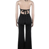Joskaa 2025 Summer Elegant Hollow Halter Lace-Up Jumpsuits Women Hipster Sexy Backless Skinny One Piece Rompers Party Clubwear