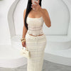 Weird Puss Mesh Backless 2 Piece Set Women Halter Lace-Up See Through Crop Tops+Loose Elegant Long Skirts Vacation Trend Outfits