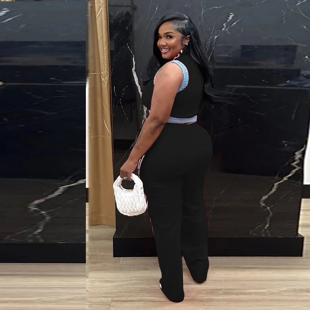 2 Pieces Women's Sets 2025 Spring Summer Denim Sleeveless Suit Tops And Wide Leg Pants Suits Two Piece Set Tracksuit Outfit