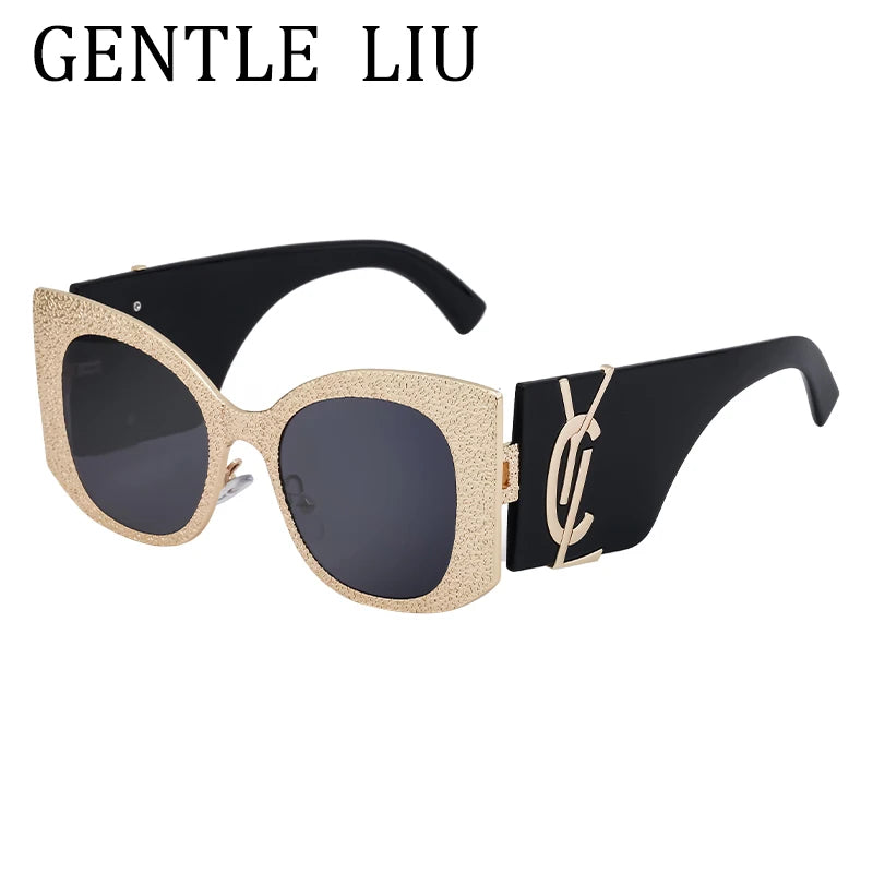 Oversized Cat Eye Sunglasses Women 2024 Luxury Brand Designer Punk Round Sun Glasses For Ladies Trendy Big Frame Eyewear UV400