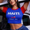 Summer 2026 New Women's Haiti Flag Print Football Jersey Round Neck Short Sleeve Jersey Cheerleaders Crop Top T-shirt