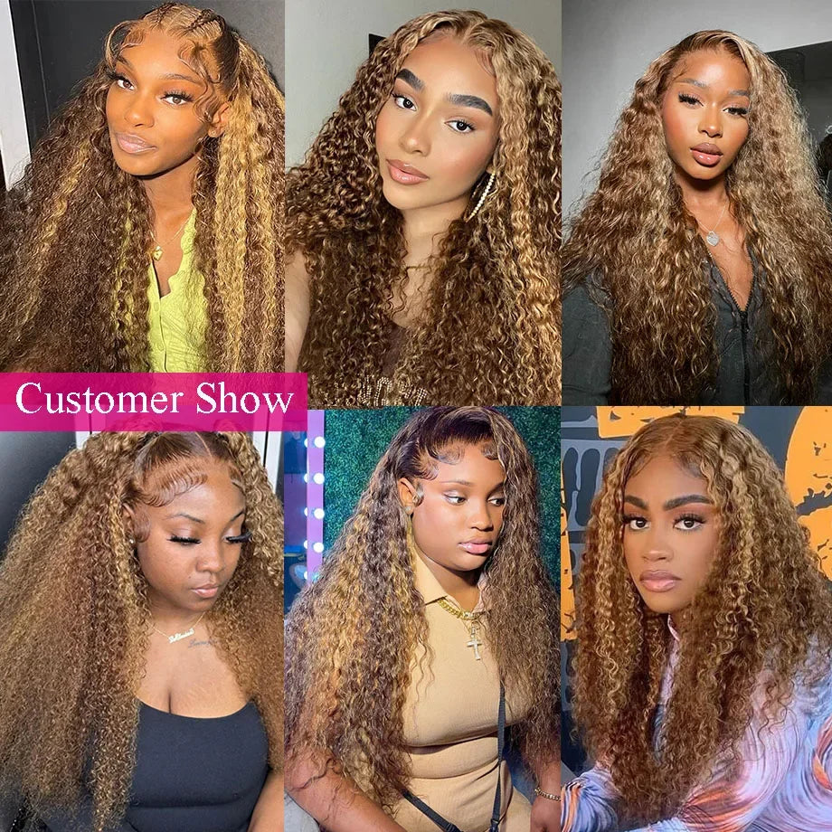 4/27 Highlight Wig Human Hair Deep Wave Hd Lace Wigs 36 Inch Curly Glueless Wigs Human Hair Colored Women Wigs On Clearance Sale