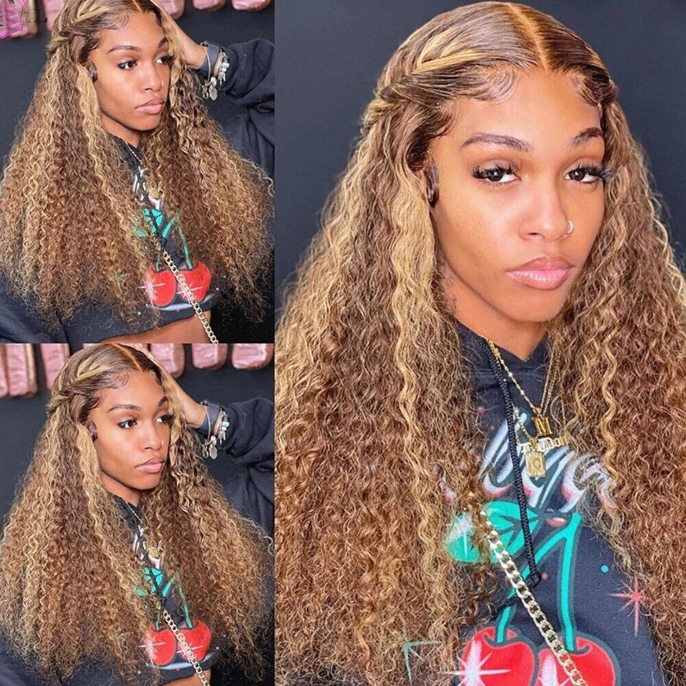 Highlight Honey Brown 13x4 Curly Lace Front Wig Glueless Human Hair Wigs Ombre 13x6 HD Deep Wave Lace Frontal Wig For Women Sale