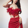 Gold Color Women Sexy 2 Pieces Strapless Bodycon Mini Dress Bar Singer Nightclub Party Celebrate Birthday Dress Wholesale
