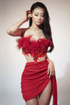 Gold Color Women Sexy 2 Pieces Strapless Bodycon Mini Dress Bar Singer Nightclub Party Celebrate Birthday Dress Wholesale