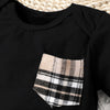 2pcs Baby Boys Casual Pocket Patched Short Sleeve Onesie & Plaid Shorts Set Clothes