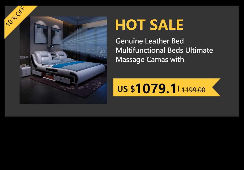 MANBAS Tech Smart Multifunctional Bed Frame with Genuine Leather, Bluetooth Speaker, and Massager Ultimate Soft Lit Tatami Camas