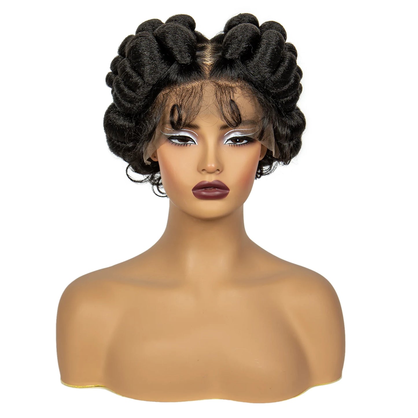 Natural Color 6Inch Transparent Full Lace Braided Wigs Short Cute Handmade Bantu Synthetic Braided Lace Wigs Knotless Braids Wig