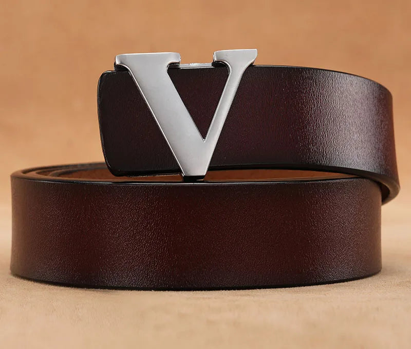 High Quality Smooth Buckle Belt Men's Genuine Leather Pure Cowhide Letter V Jeans Belt for Men Women Luxury Male Belt Designers